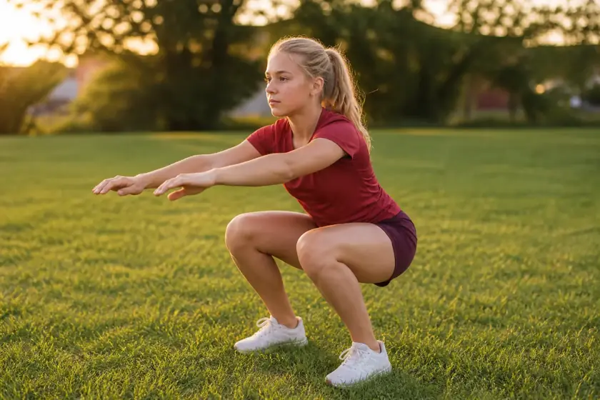 Übung ohne Geräte auf dem Sportplatz